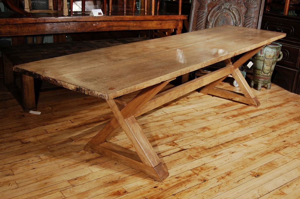 A 19th C. Sunbleached Walnut Table Top on a Contemporary Base