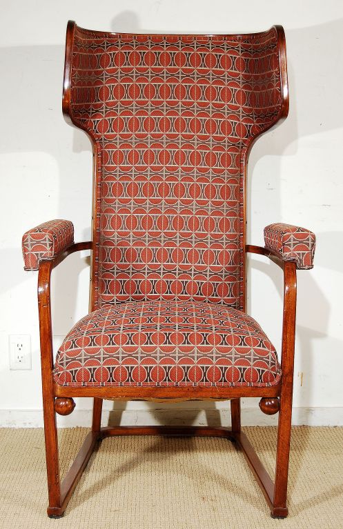 A Joseff Hoffman Chair, in Stained Ash, Recently Reupholstered with Document Wiener Werkstatte Fabric. Vienna, Circa 1910