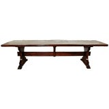 A  Sycamore and Walnut Console /Dining Table with A Trestle Base
