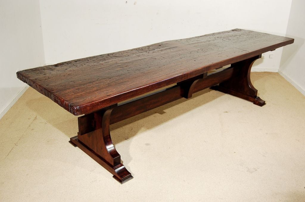 A  Sycamore and Walnut Console /Dining Table with A Trestle Base