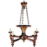 A Quirky Wood and Copper Five Light Chandelier