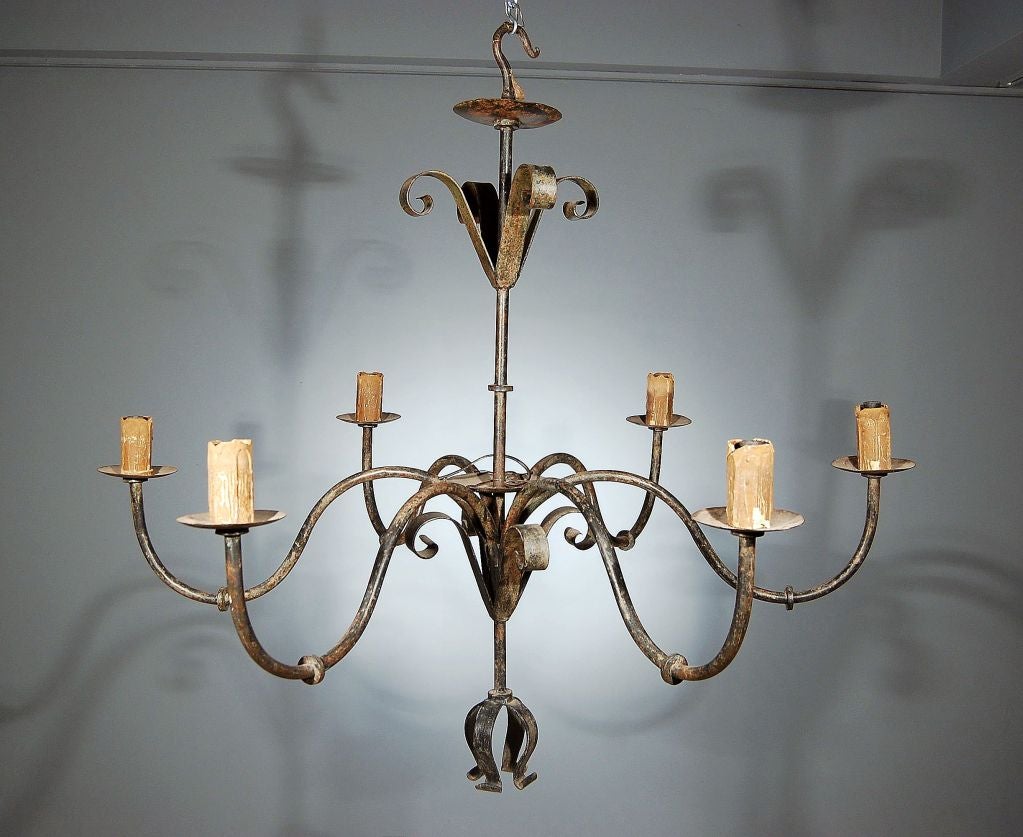 Large Scale Six Light Iron Chandelier