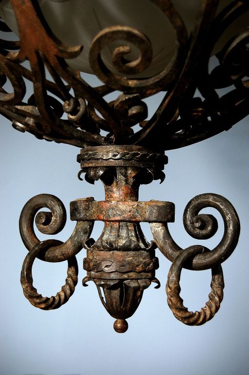 19th Century Italian Art Deco Wrought Iron Lantern