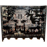 Antique A Six Panel Black Lacquer Cormorandel Screen