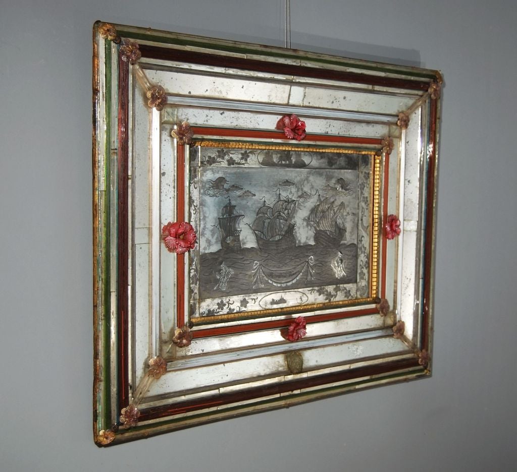 A Venetian Murano Etched Mirror