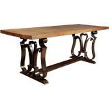 A French 40's Wrought Iron & Oak Console