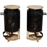 Pair of French Iron Industrial Lights fashioned Bedside Stands