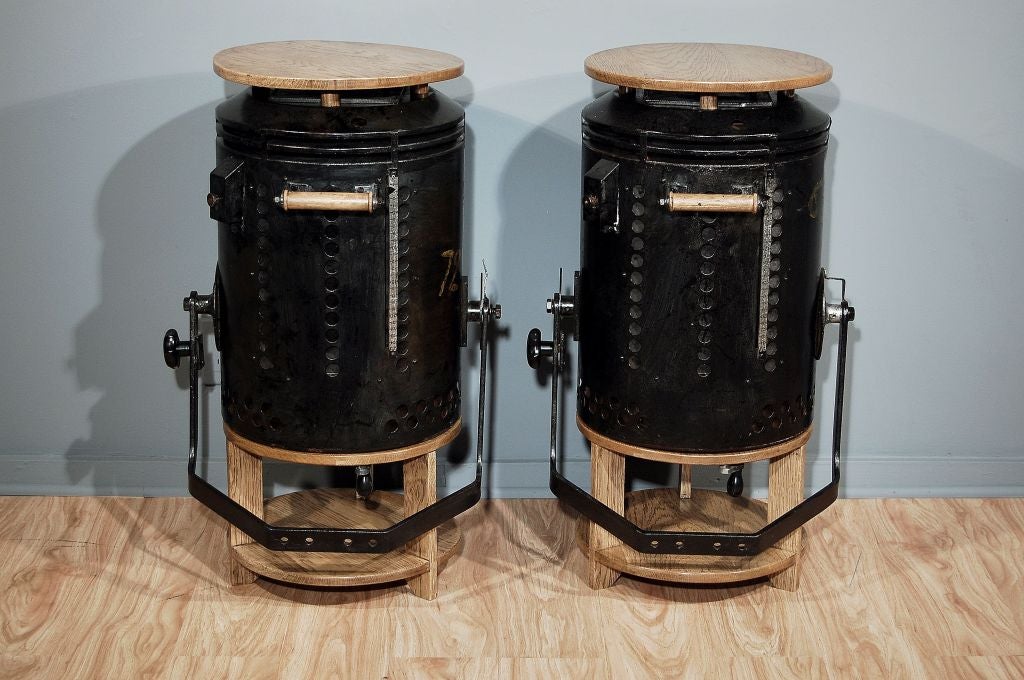 Pair of French Iron Industrial Lights fashioned Bedside Stands