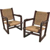 Pair of 40's Oak and Rush Armchairs
