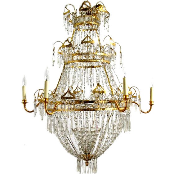 Spanish Crystal and Gilded Brass Chandelier For Sale