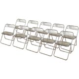 Set of Ten Silver Plated Metal and Plexiglass Folding Chairs