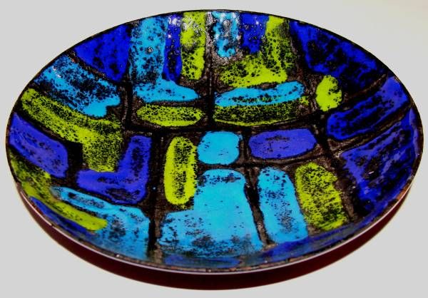 Low-form  bowl with beautiful enamel work typical of Vallenti.