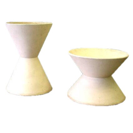 Two large double-cone planters designed by LaGardo Tackett for Architectural Pottery.  Tall pot is 25