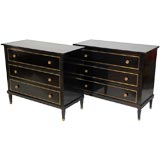 Pair of black lacquered commodes in the style of Jansen