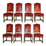 Set of 8 French chateau aged leather dining chairs