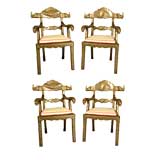 Set of 4 large zoomorphic silvered metal chairs