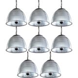 Set of 8 pressed glass industrial hanging lights