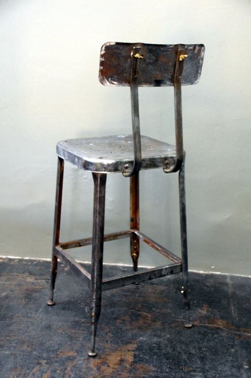 American Pair of adjustable industrial bar stools