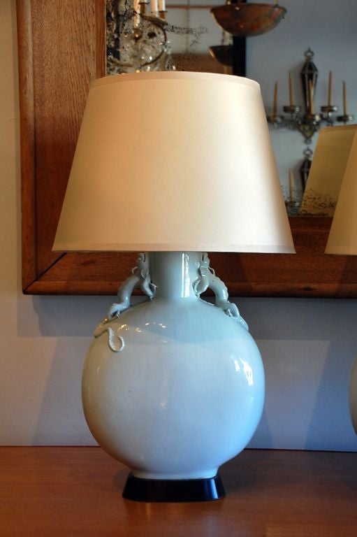 Pair of large 19th century Chinese ceramic lizard lamps