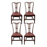 Set of 4 large English aged leather dining chairs