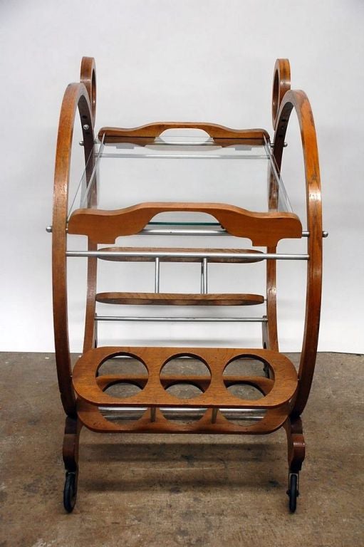 Wood Modernist rolling bar cart