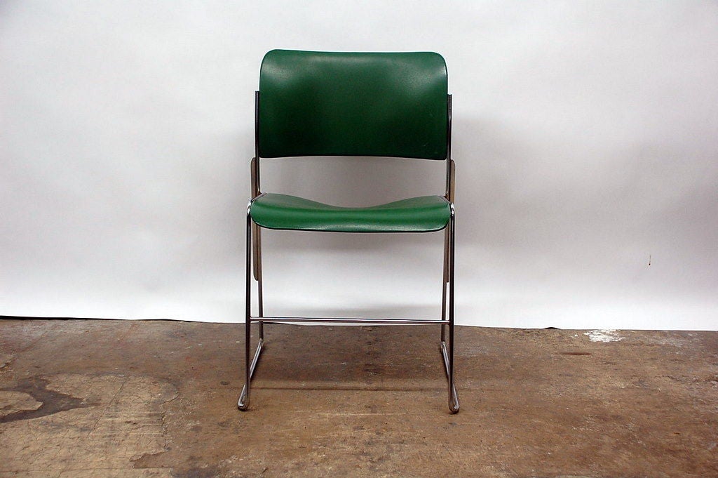 Mid-Century Modern Set of Eight Original Deep Green 40/4 Stacking Chairs by David Rowland