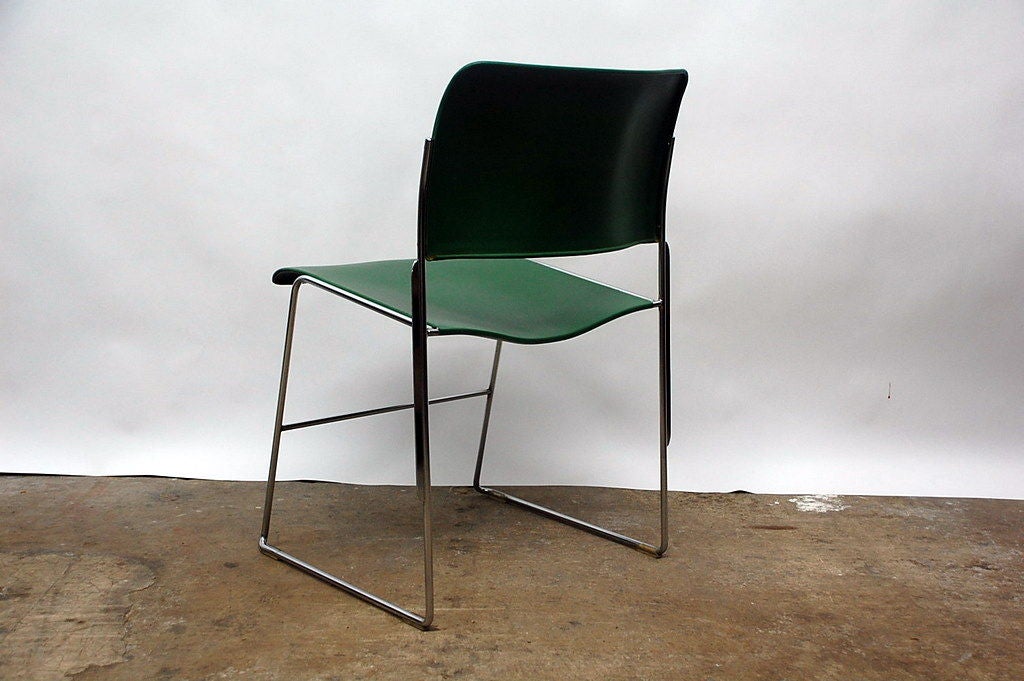 Powder-Coated Set of Eight Original Deep Green 40/4 Stacking Chairs by David Rowland