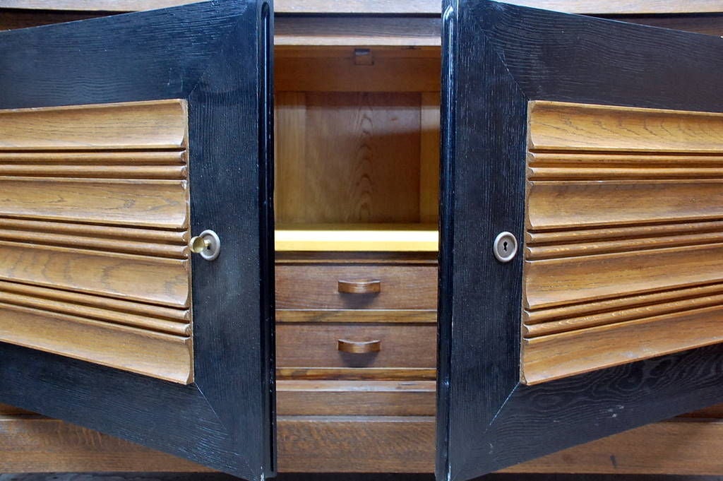 Brass Impressive Oak Sideboard by Charles Dudouyt for La Gentilhommière