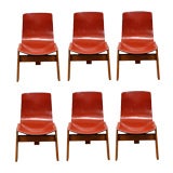 Set of 6 Italian leather Tre 3 chairs by Angelo Mangiarotti