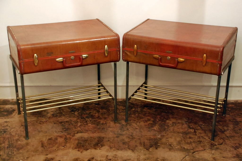 Pair of unusual leather night stands In Excellent Condition In Los Angeles, CA