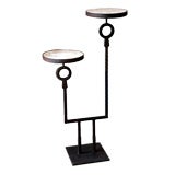 Sculptural iron and travertine stand after Marc du Plantier