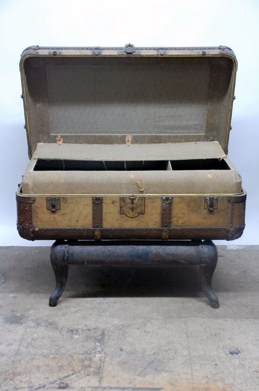 Patinated Vintage Indestructo Trunk on Industrial Stand