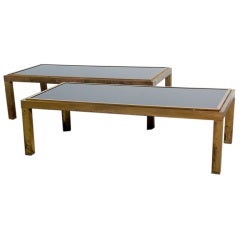 Chic Pair Of Black Opaline Low Coffee Tables