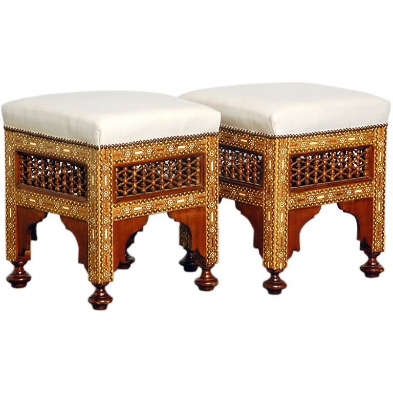 Pair of inlaid Syrian stools