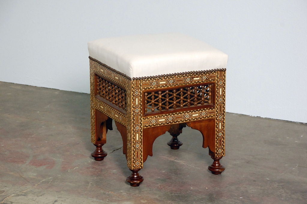 Carved Pair of inlaid Syrian stools