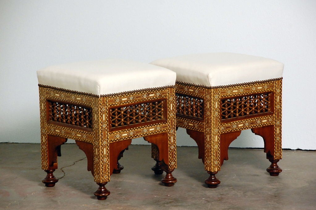 Pair of inlaid Syrian stools 2