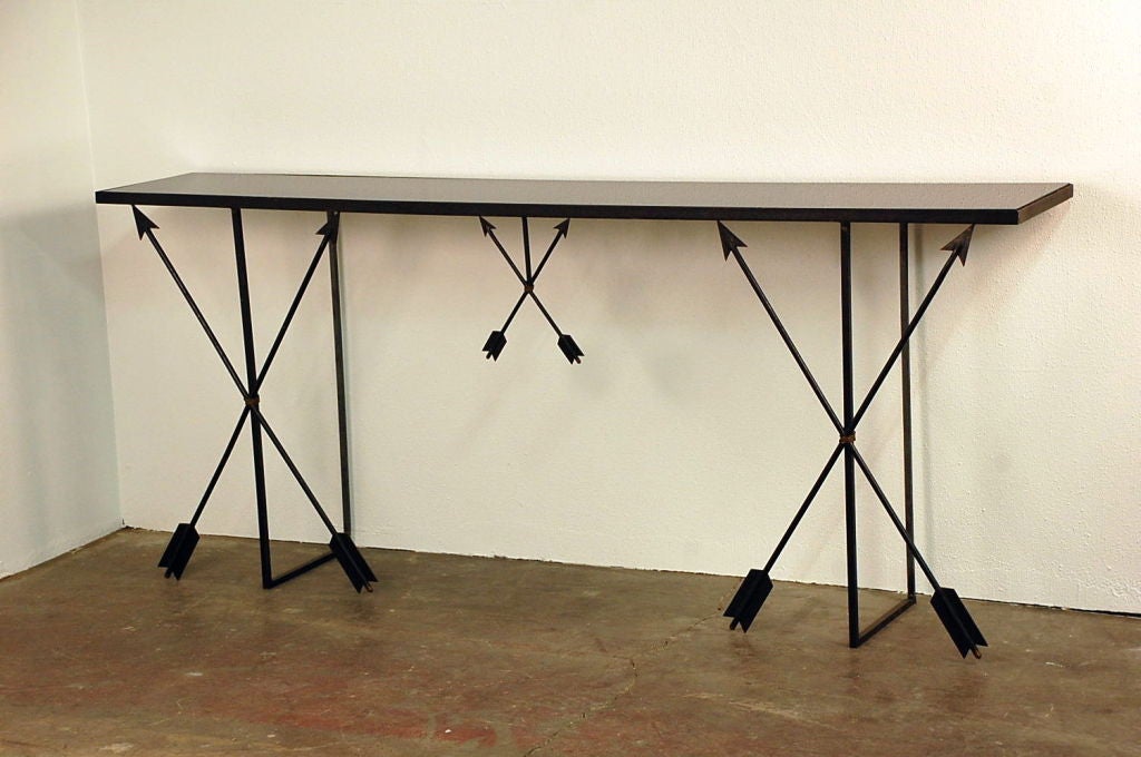 Neoclassical black opaline arrow console In Excellent Condition In Los Angeles, CA