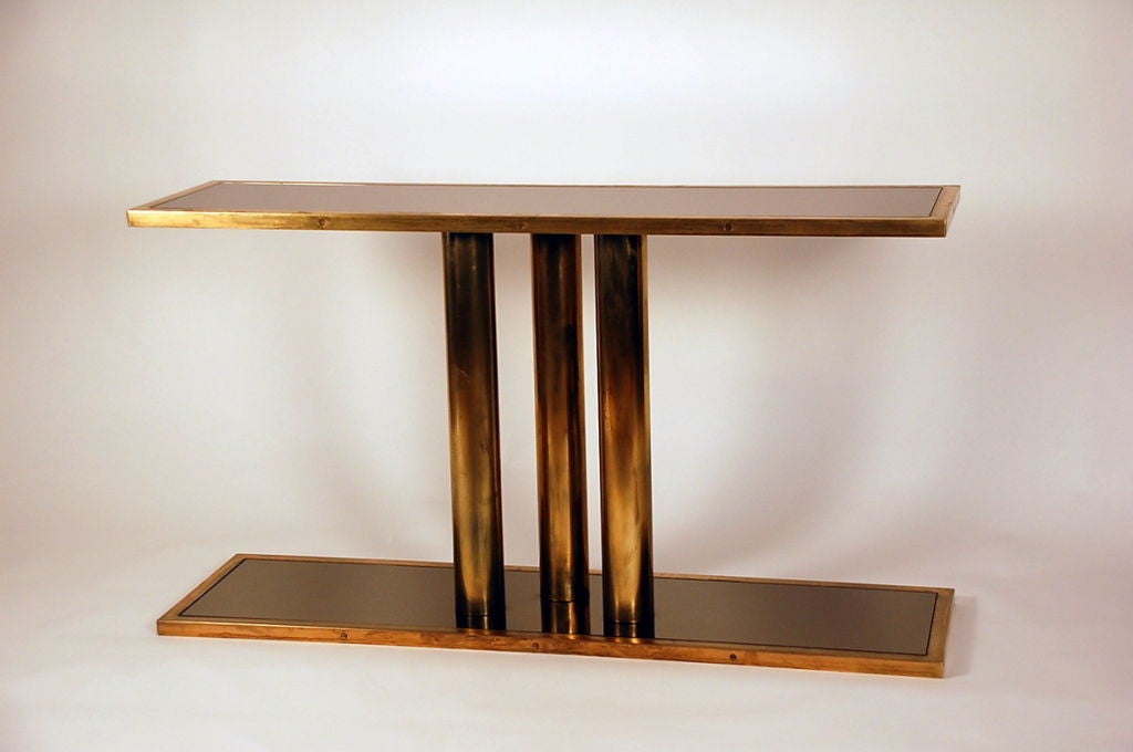 Modern 'Calandre' Patinated Brass and Bronze Mirrored Console by Design Frères