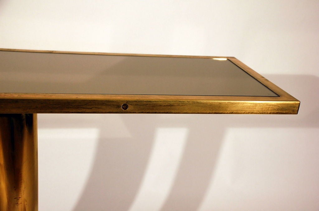 French 'Calandre' Patinated Brass and Bronze Mirrored Console by Design Frères