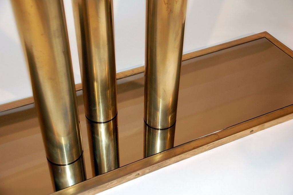 'Calandre' Patinated Brass and Bronze Mirrored Console by Design Frères In Excellent Condition In Los Angeles, CA