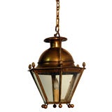 Late 19th century patinated brass hexagonal pine cone lantern