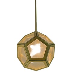 Large industrial glass, leather and brass Pentagon lantern