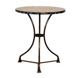 Polished steel French industrial cafe table with blue stone top