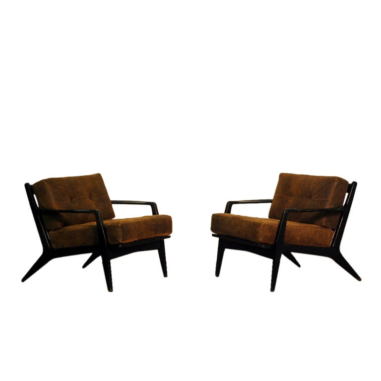 Pair of black lacquer armchairs by Paul Laszlo