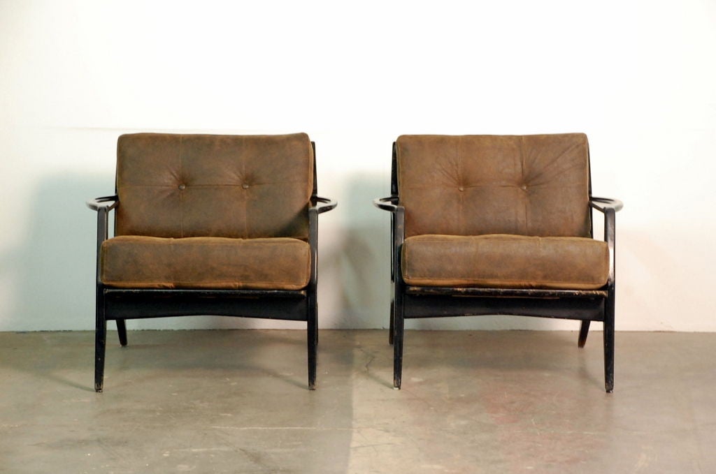 American Pair of black lacquer armchairs by Paul Laszlo