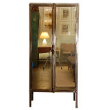 Antique mirrored French industrial vitrine