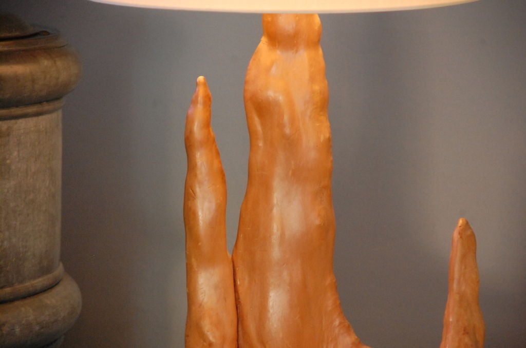 Organic Modern Sculptural Cypress Root Table Lamp with Custom Silk Shade