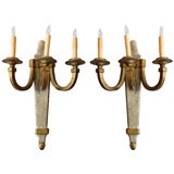 Pair of large French 40's three candle giltwood sconces