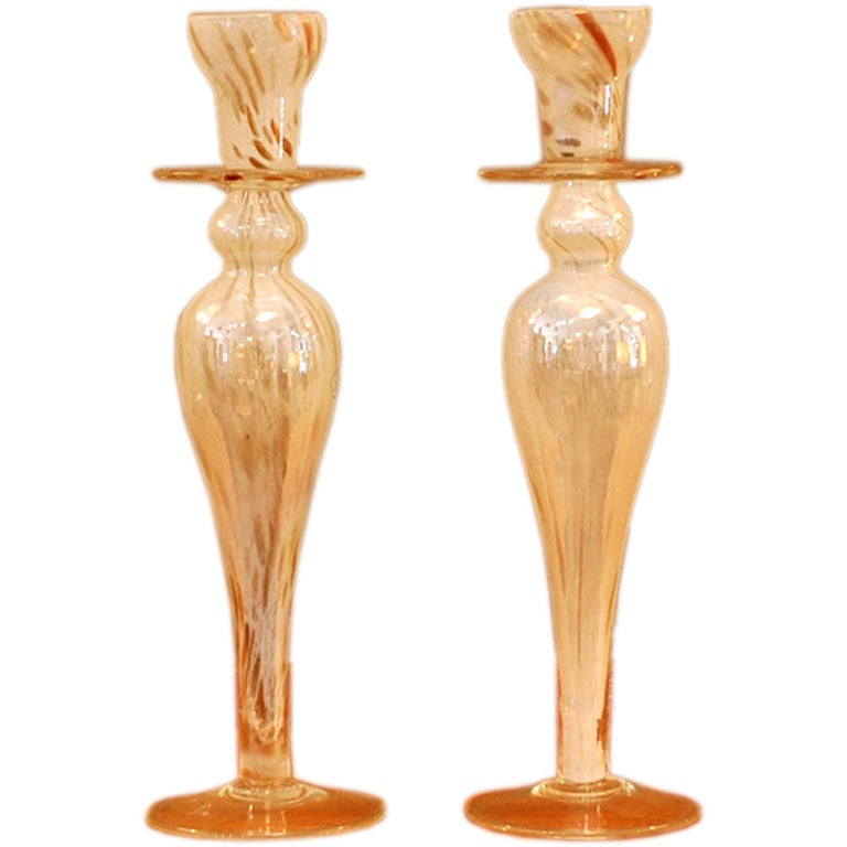 Pair of large Murano glass candlesticks by Silvestri