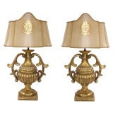 Pair Half Urn Lamps w/Custom Shades (GMD#2239)